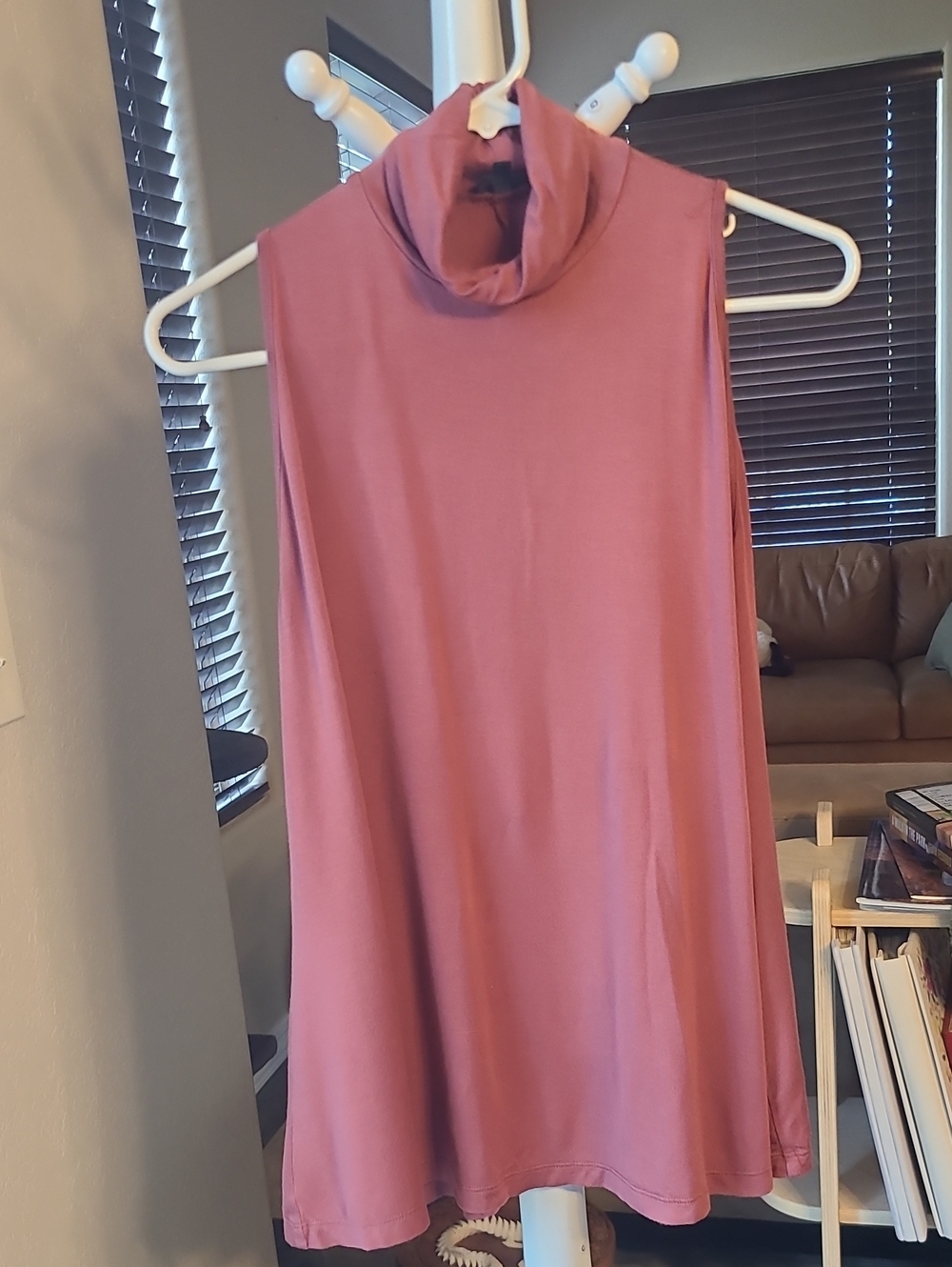 Sleeveless Mock Neck Tunic Top - Dusty Rose